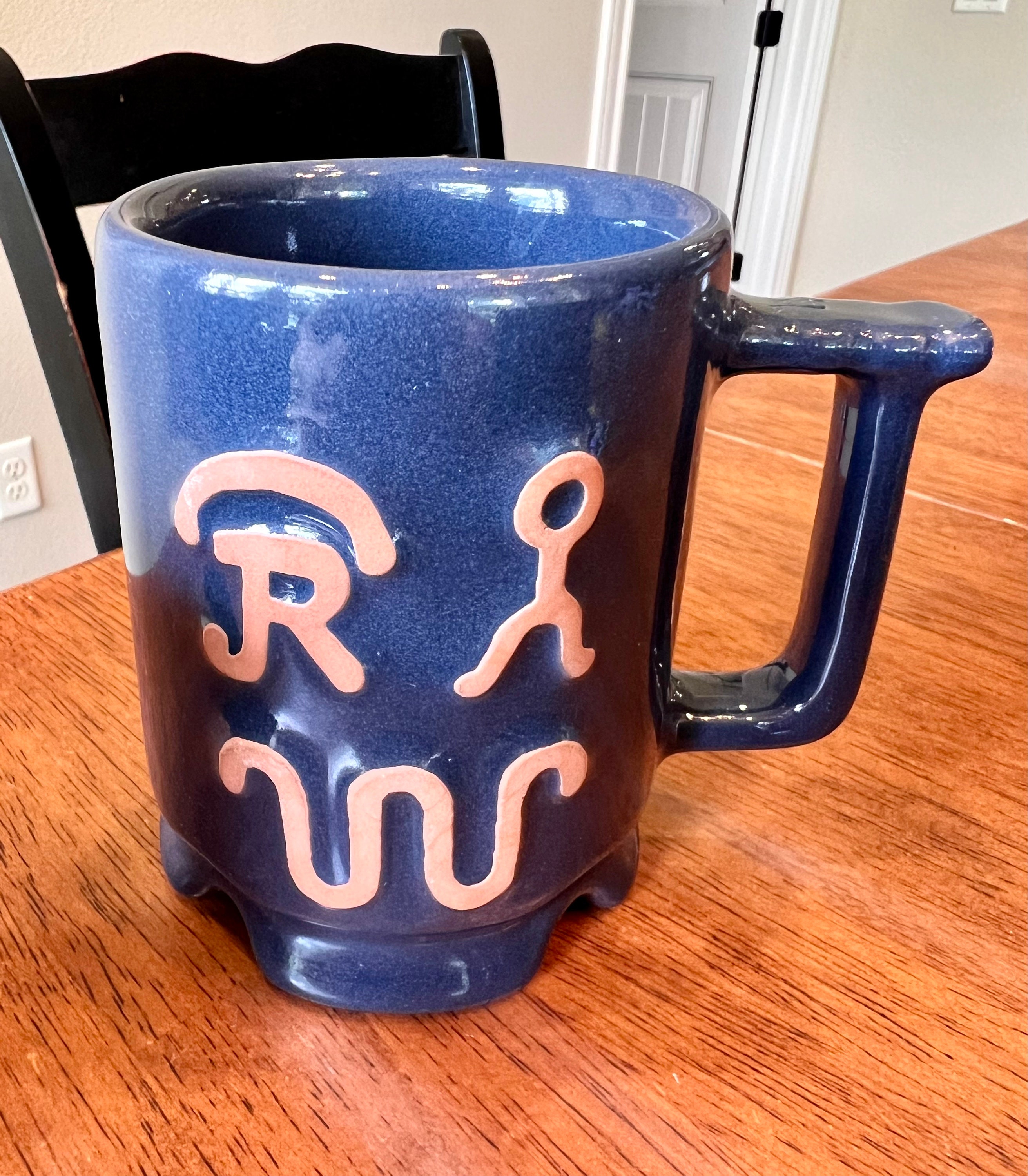 種類豊富な品揃え Frankoma Mugs Brand Cattle Ranch King Blue Navy 4 of Set アンティーク雑貨