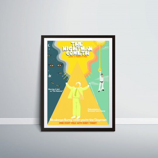 Disover The Nightman Cometh poster print! It's always sunny in philadelphia digital illustration-wall art-Danny danny devito-dayman Charlie Day