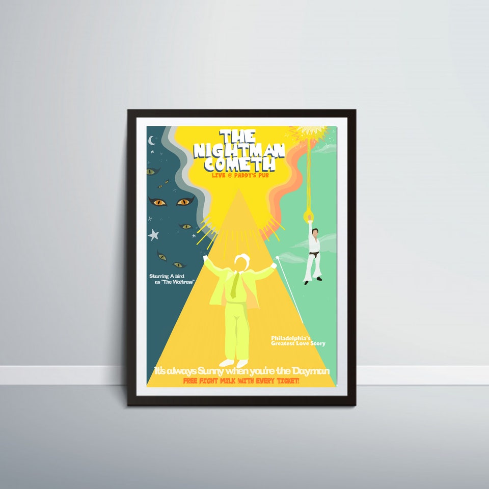 Discover The Nightman Cometh poster print! It's always sunny in philadelphia digital illustration-wall art-Danny danny devito-dayman Charlie Day