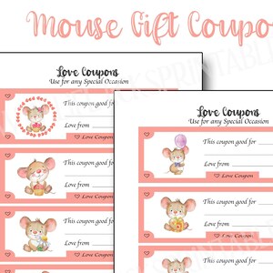 Cupons de presente Cute Mouse Love | Presenteie com amor e tempo com estas alternativas de vale-presente Cute Mouse para crianças e adultos