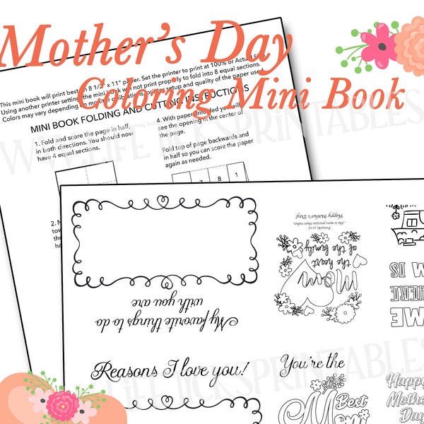 Mother's Day Coloring Mini Zine | A Mini Book that Can Be Used In Place of A Card | Show Mommy Some Love with this Cute Coloring Mini Book