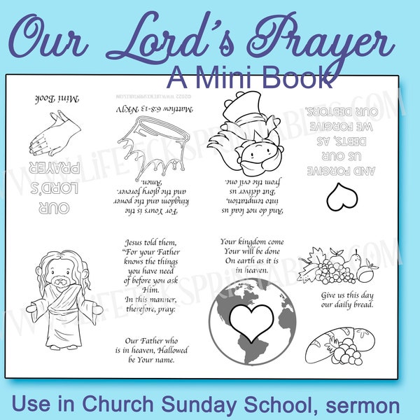 The Lord's Prayer Mini Coloring Book- Mini Zine | For Children of all ages | Use in Church Sunday School or Home