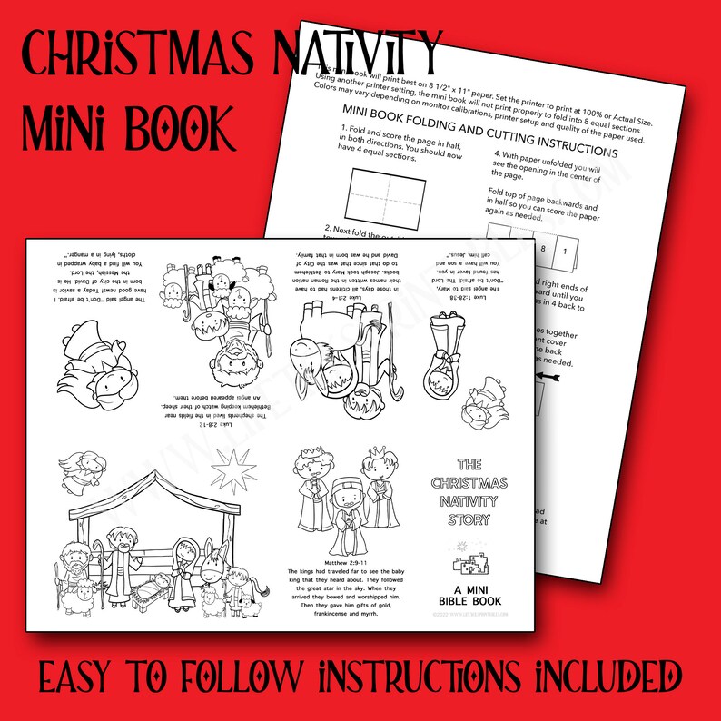 The Christmas Nativity Story Coloring Mini Book - Mini Zine | Bible ...