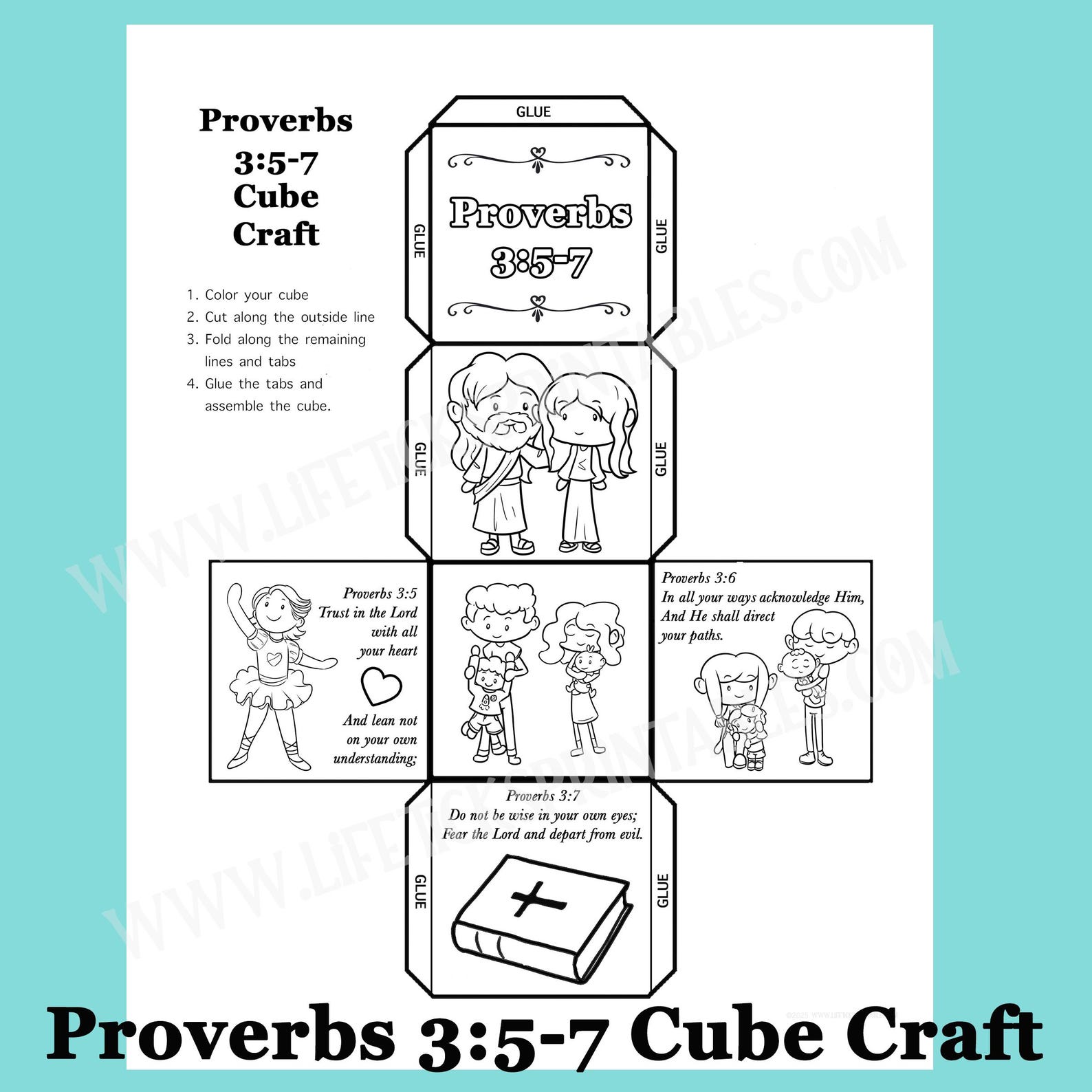 Trust in the Lord Coloring Cube Craft: Proverbs 3 Bible Verse Activity ...