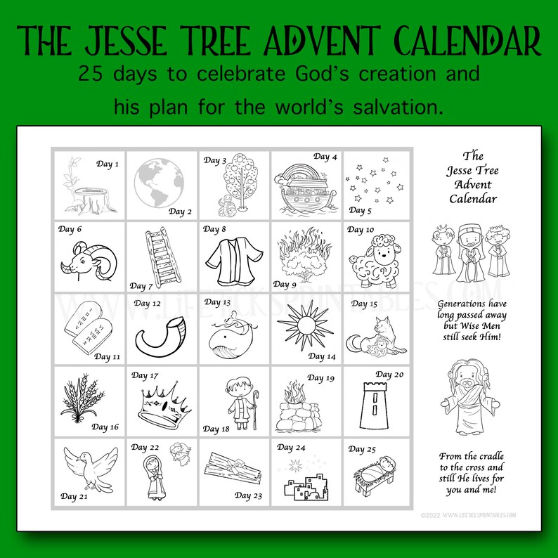 The Jesse Tree Advent Calendar | Printable Christmas Coloring Activity for Families and Churches ...