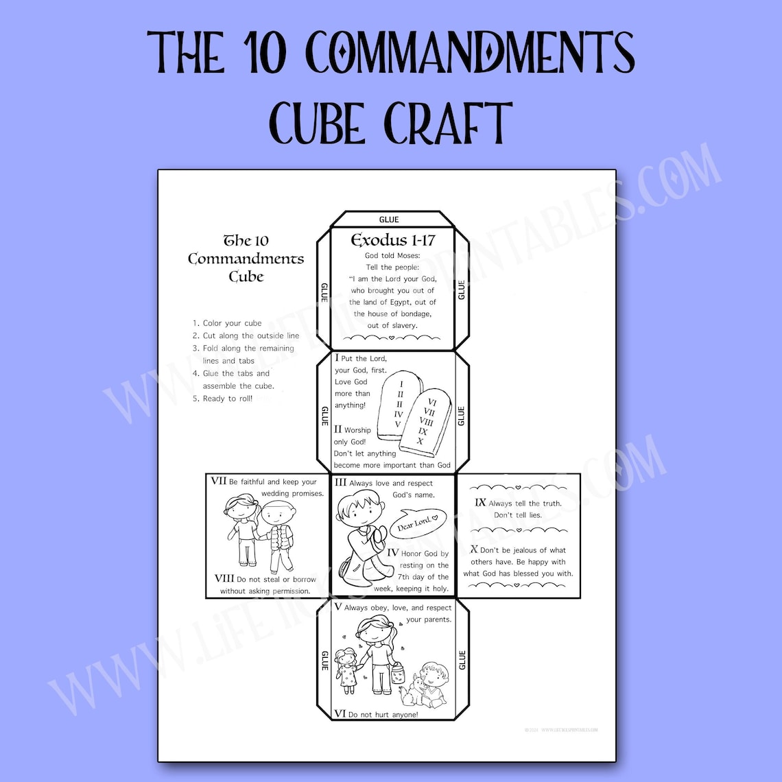 10 Commandments Coloring Cube Craft: Old Testament Memory Verse ...