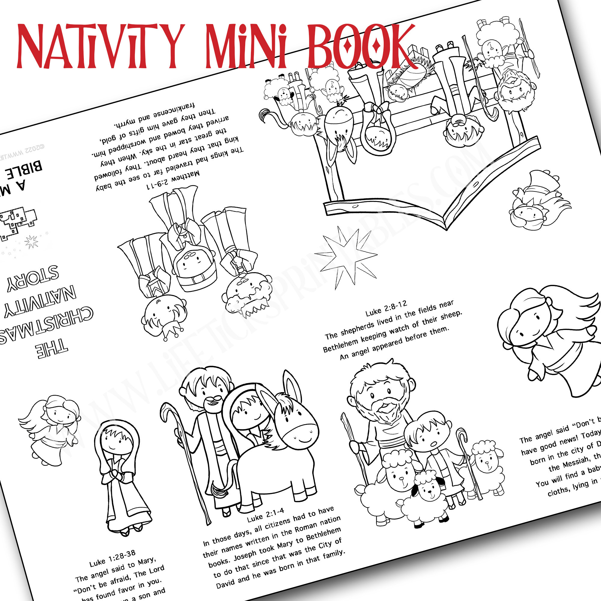 christmas nativity story mini coloring book (pdf download) - etsy