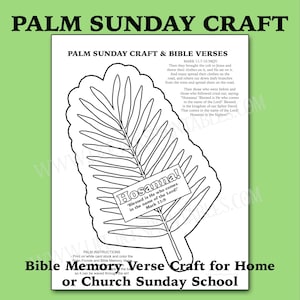 Puede incluir: Una página para colorear imprimible en blanco y negro de una hoja de palmera con el texto "¡Hosanna! 'Bendito es el que viene en el nombre del Señor!' Marcos 11:9" en una pancarta. Esta es una manualidad de versículo de memoria bíblica para el hogar o la escuela dominical de la iglesia.
