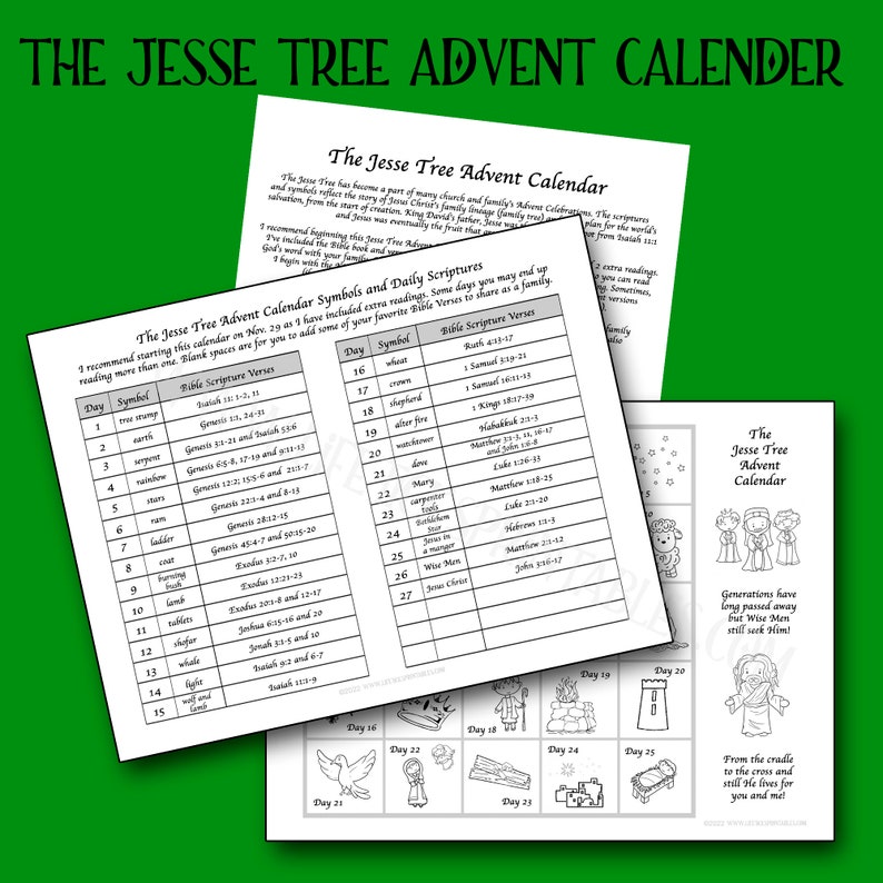 The Jesse Tree Advent Calendar | Printable Christmas Coloring Activity for Families and Churches ...