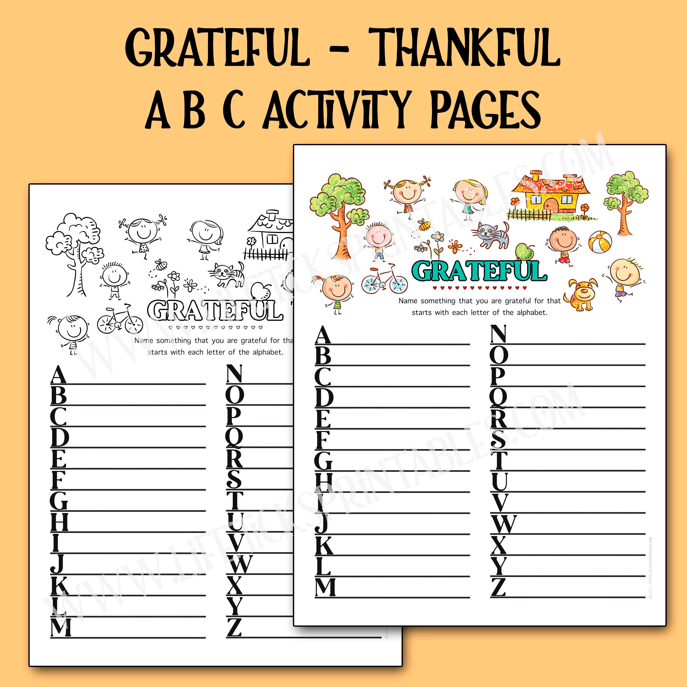 Grateful Thankful ABC Alphabet Activity Pages | Thanksgiving Word ...