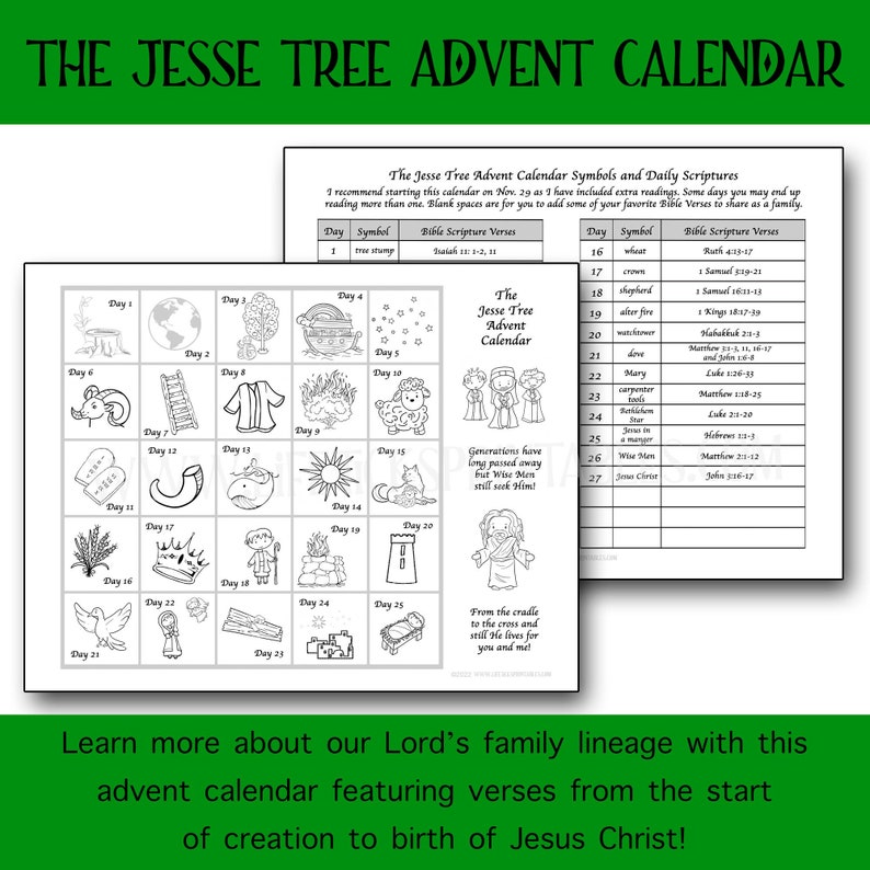 The Jesse Tree Advent Calendar | Printable Christmas Coloring Activity ...