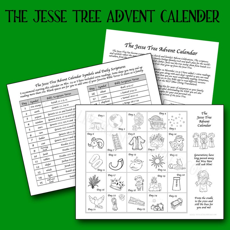 The Jesse Tree Advent Calendar | Printable Christmas Coloring Activity for Families and Churches ...