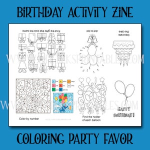 Birthday Mini Coloring Zine: Children&#39;s Party Favor Activity Book (PDF Download)