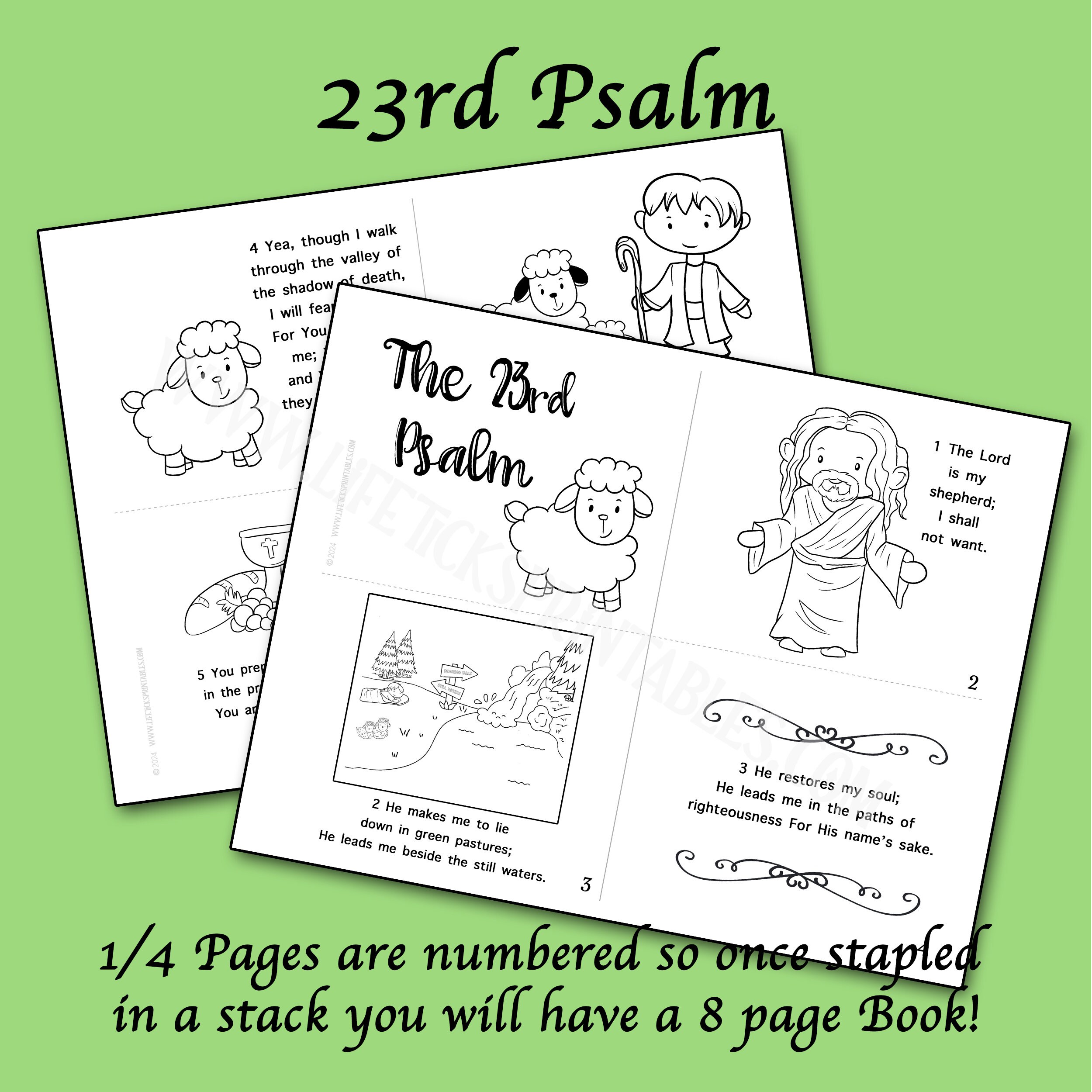 23rd Psalm Small Coloring Book Craft: Bible Memory Verse Activity (PDF ...