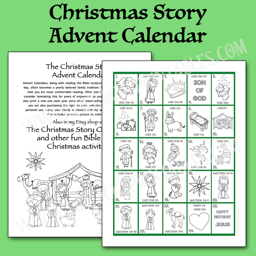 Christmas Story Advent Coloring Calendar: Bible Character & Verse 25 ...