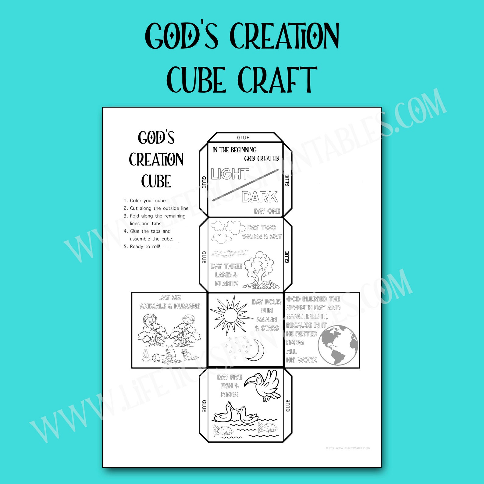 God's Days of Creation Coloring Cube Craft | Old Testament Book Genesis ...