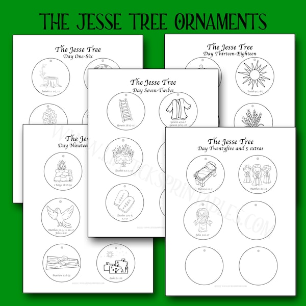 The Jesse Tree Advent Ornaments | Printable Christmas Coloring Activity for Families and Churches | Christmas Tree Ornaments