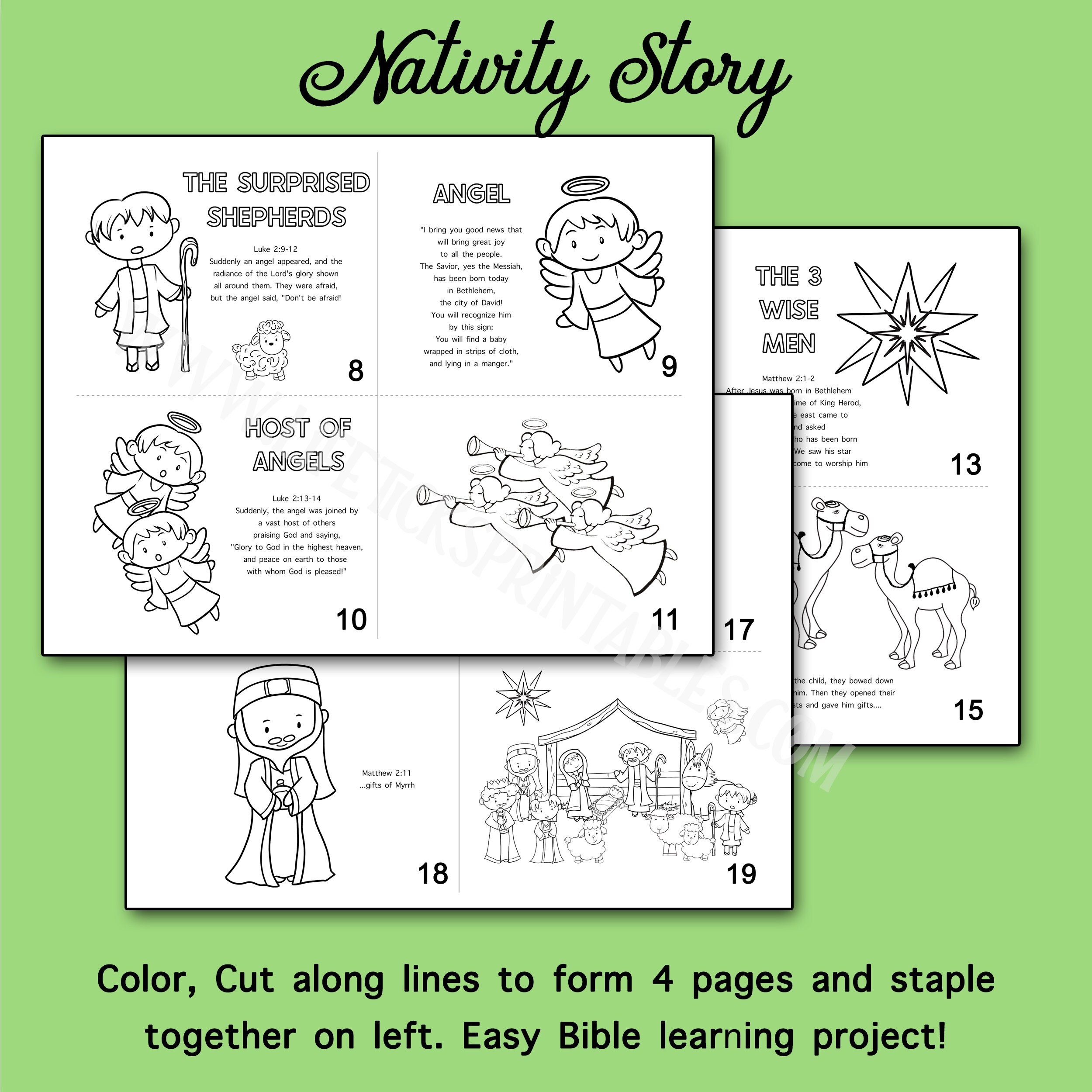 The Nativity Story Book Craft | Bible Coloring & Bible Memory Verse ...