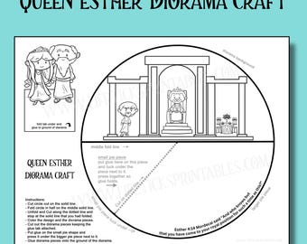Manualidad de diorama de la Reina Ester: Actividad para colorear versículos bíblicos para memorizar (Descargar PDF)