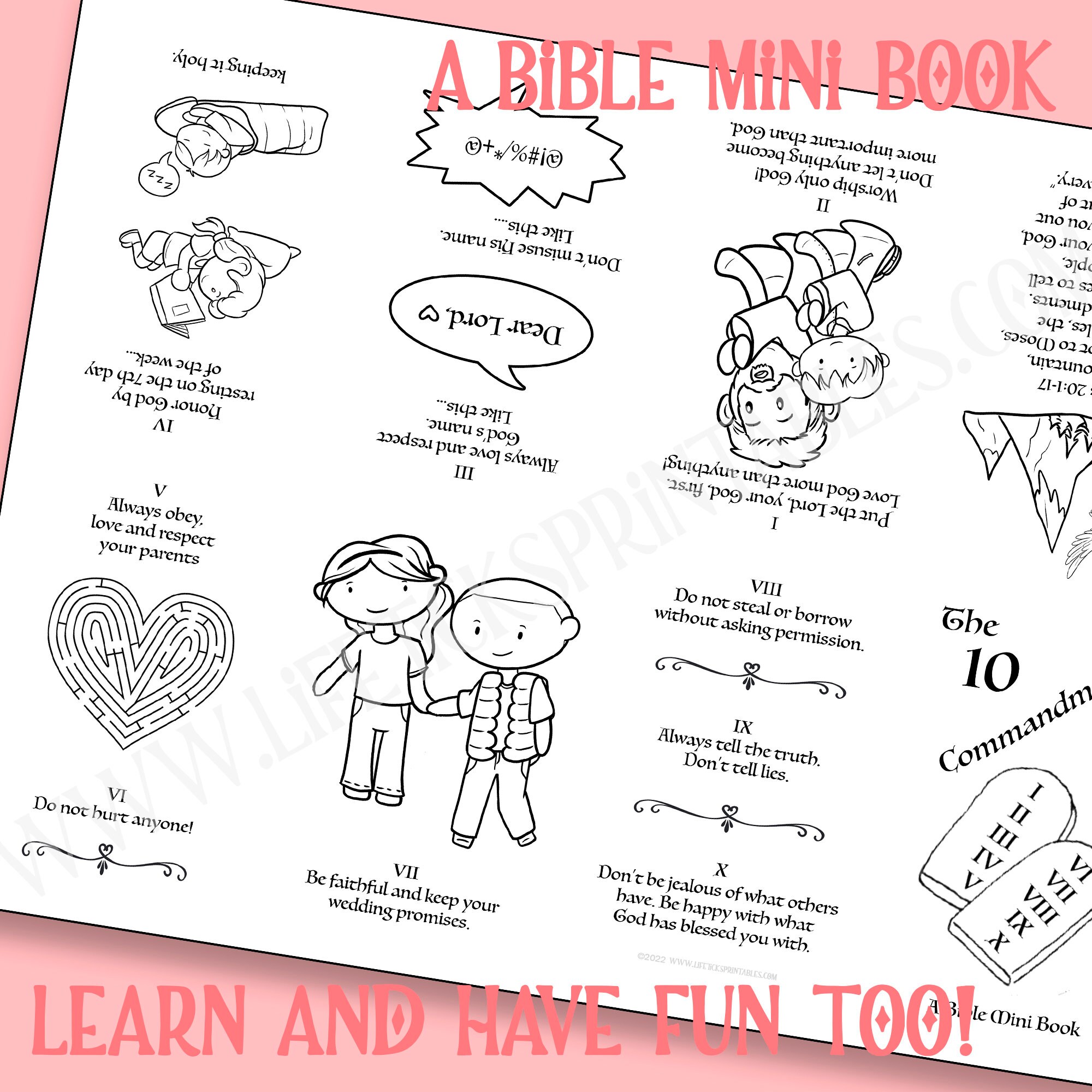 The 10 Commandments Mini Coloring Book - Mini Zine | Bible Verses From