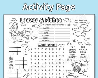 Brote und Fische Bibelgeschichte Aktivität: Malseite, Wortspiele (PDF-Download)