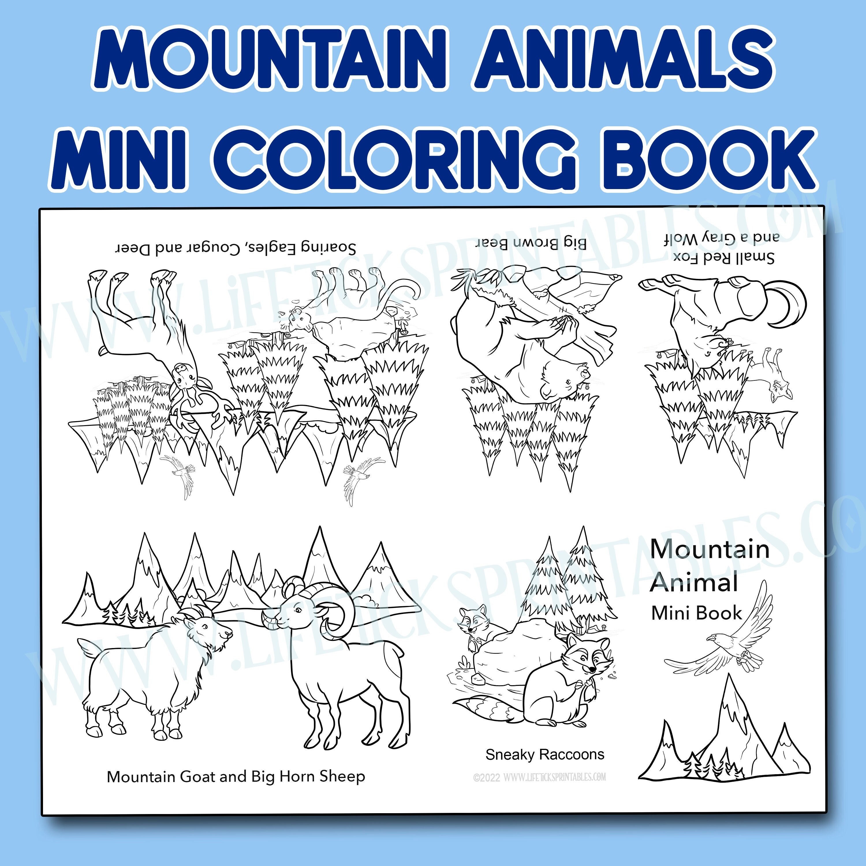 Mountain Animals Coloring Mini Zine - Mini Book | A Color, Fold and Cut Once Printable Craft for Children that Love Nature and Animals