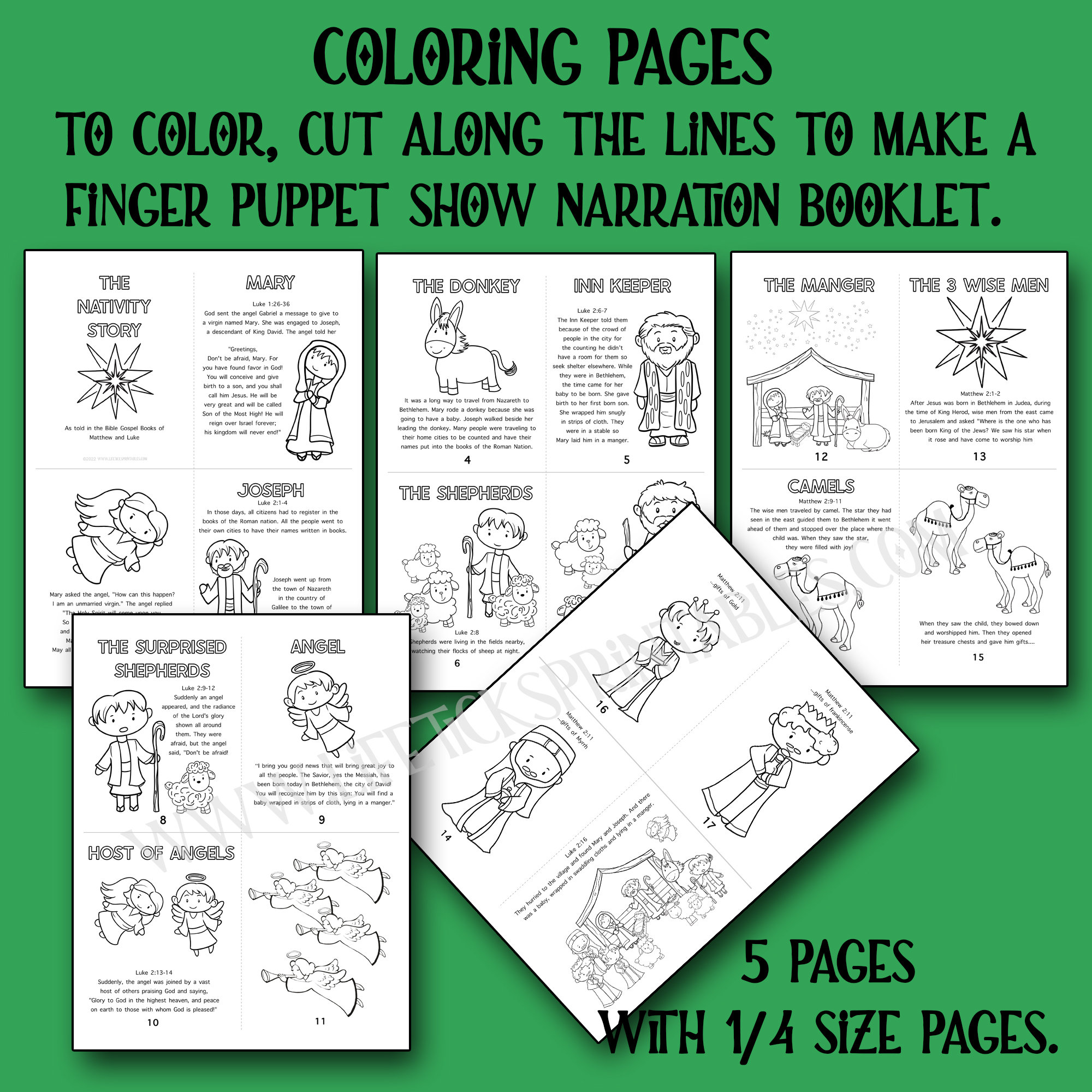 The Christmas Nativity Story Finger Puppets and Narration Coloring ...