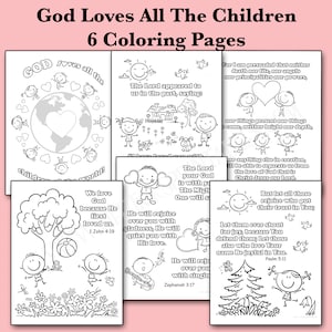 God Loves All the Children Coloring Activity | 6 Bible Verse Coloring Pages | For Home & Church Sunday School