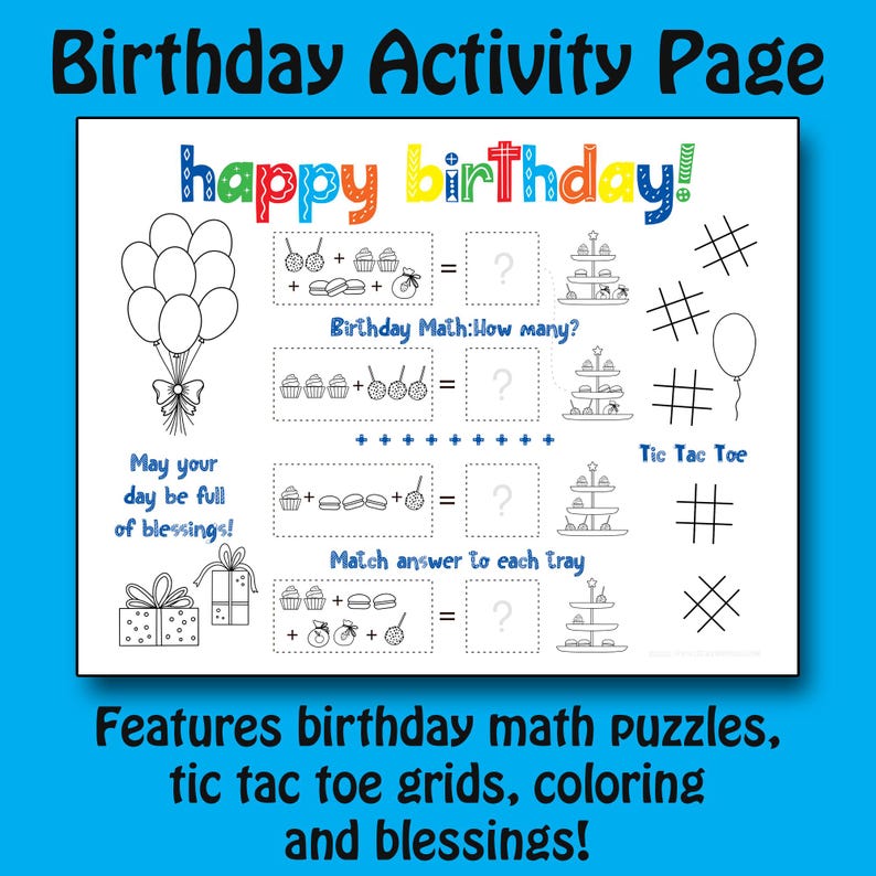 Geometry Fun Birthday Problem Happy Birthday Math Puzzles: Coloring Placemat Activity (PDF Download ...