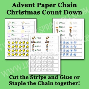 Catena di carta per il conto alla rovescia dell'Avvento a Natale / Versetto della Bibbia / Attività e lavoretti per la scuola domenicale a casa o in chiesa / Decorazione cristiana