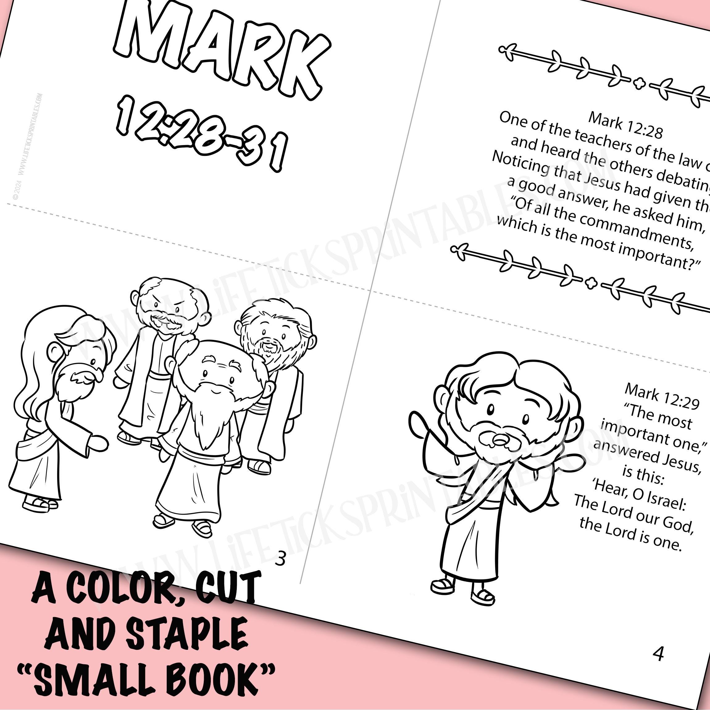 Jesus & Commandments in Mark 12:28-31; Sunday School Small Book Craft ...