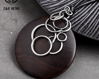 Retro-Style Pendants Necklaces for Female Vintage Wooden Handmade Sandalwood Necklaces Sweater Rope Chain Women Christmas gift AnwarDZ