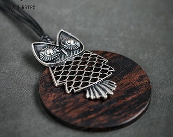 Retro-Style Pendants Necklaces for Female Vintage Wooden Handmade Sandalwood Necklaces Sweater Rope Chain Women Christmas gift AnwarDZ