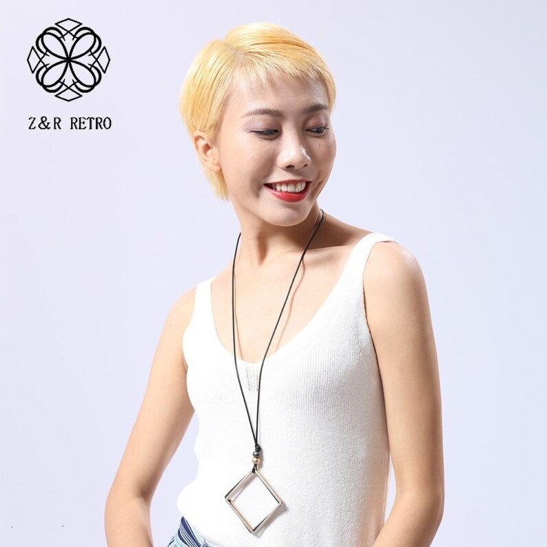 Square Long Chain Geometric Pendants Metal Unicorn Jewelry For Women Wholesale Statement Necklace Female Decoration Accessories AnwarDZ