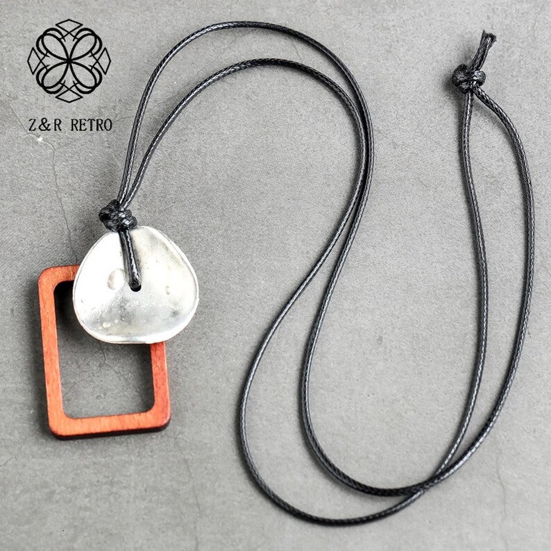 Zinc Alloy Chain Necklaces Female  Geometric Long Rope Necklace  Wooden Jewelry  Fashion Jewelry Wholesale  Valentines Day Gift  AnwarDZ