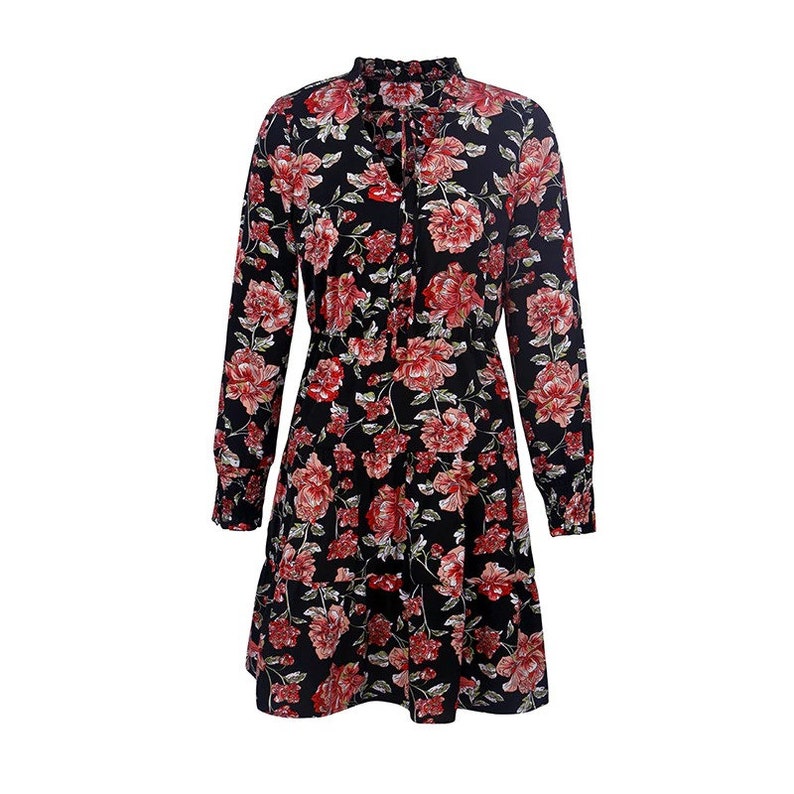 Spring Summer Short Floral Dress Women Casual High Waist Full Sleeve Slim Mini Dress For Women New Fashion dress AnwarDZ