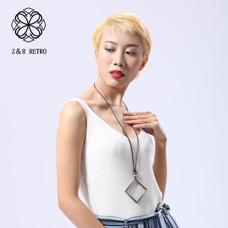 Square Long Chain Geometric Pendants Metal Unicorn Jewelry For Women Wholesale Statement Necklace Female Decoration Accessories AnwarDZ