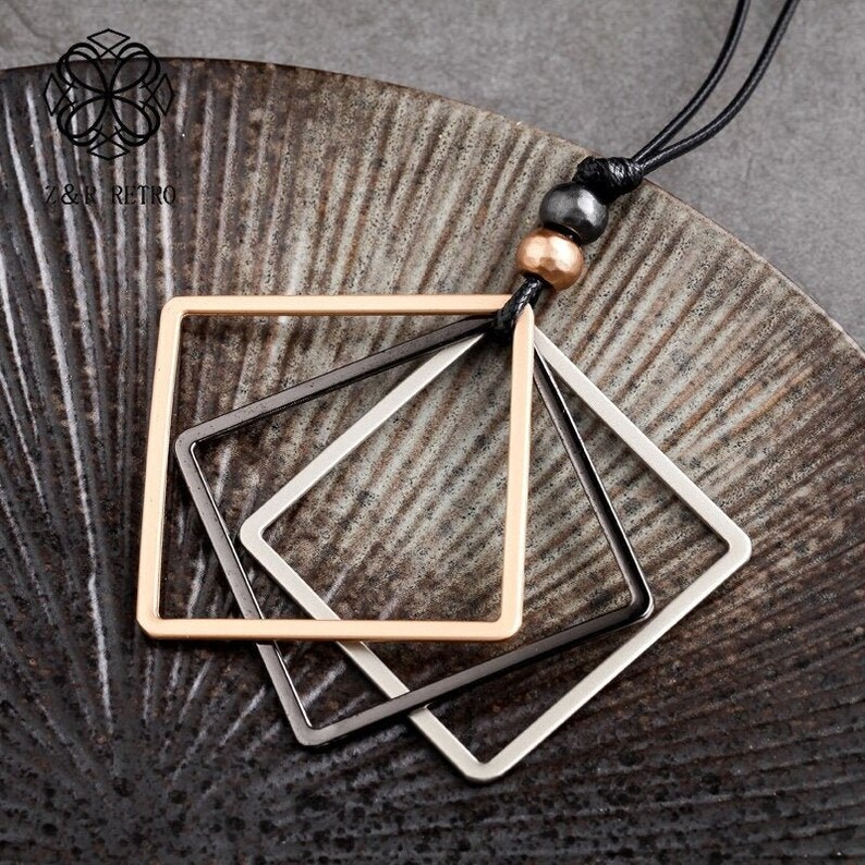 Square Long Chain Geometric Pendants Metal Unicorn Jewelry For Women Wholesale Statement Necklace Female Decoration Accessories AnwarDZ