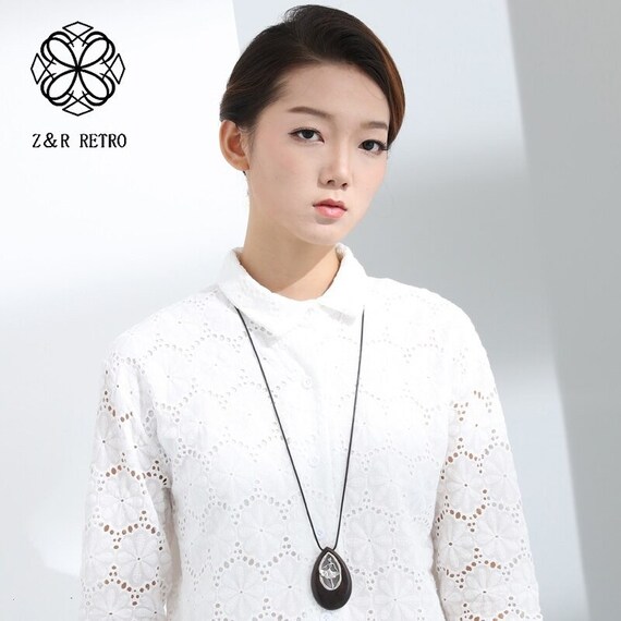 Retro-Style Pendants Necklaces for Female Vintage Wooden Handmade Sandalwood Necklaces Sweater Rope Chain Women Christmas gift AnwarDZ