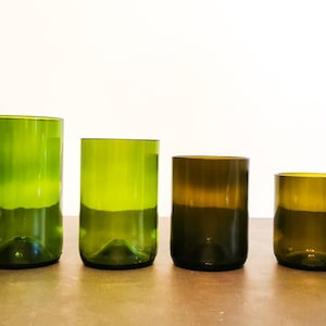 Wine Bottle Tumblers/ Glasses - Cut by hand, sanded & polished to smooth finish - Up-cycled - Unique Gift -Sustainable Glassware -Repurposed