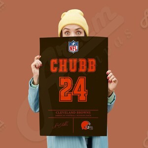 Nick Chubb Jersey Art American Football Poster, Canvas Wall Art, Cleveland Browns NFL Wall Art, Man Cave, Kids Decor, Wall Decor, Sports