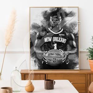 Zion Williamson Poster Basketball  Wall Art Print Printable,Sports Decor for Bedroom & Office Digital Wall Art Digital Download