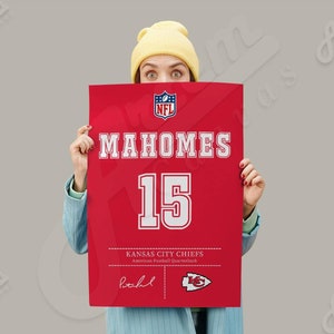 Patrick Mahomes Jersey Art American Football Poster, Canvas Wall Art, Kansas City Chief NFL Wall Art, Man Cave, Kids Decor, Wall Decor, Spor