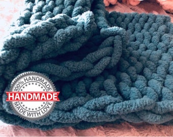chunky fuzzy hand knit chenille throw blanket - small ( available in a variety of colors)