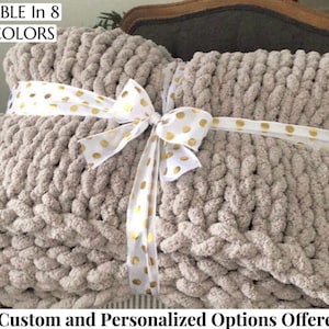 Chunky Knit Blanket, knit blanket, fuzzy hand knit chenille throw blanket Lapghan/Throw ( available in a variety of colors)