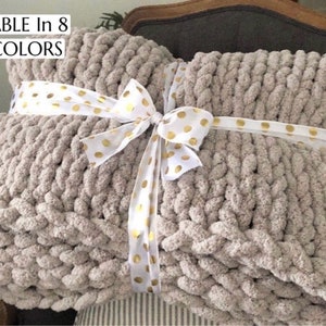 Large chunky fuzzy hand knit chenille throw blanket ( available in a variety of colors)