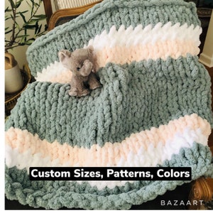 chunky fuzzy hand knit chenille baby blanket  ( available in a variety of colors)