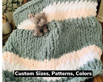 Couverture pour bébé en chenille tricotée à la main : épaisse, pelucheuse, douce