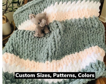 chunky fuzzy hand knit chenille baby blanket  ( available in a variety of colors)