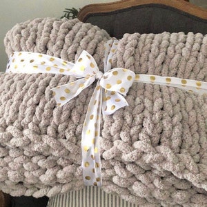 Large chunky fuzzy hand knit chenille throw blanket ( available in a variety of colors)